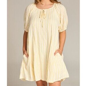 NWT LA February White Yellow Flowy Dress Boho Sz. Large Whimsical Summer Comfy